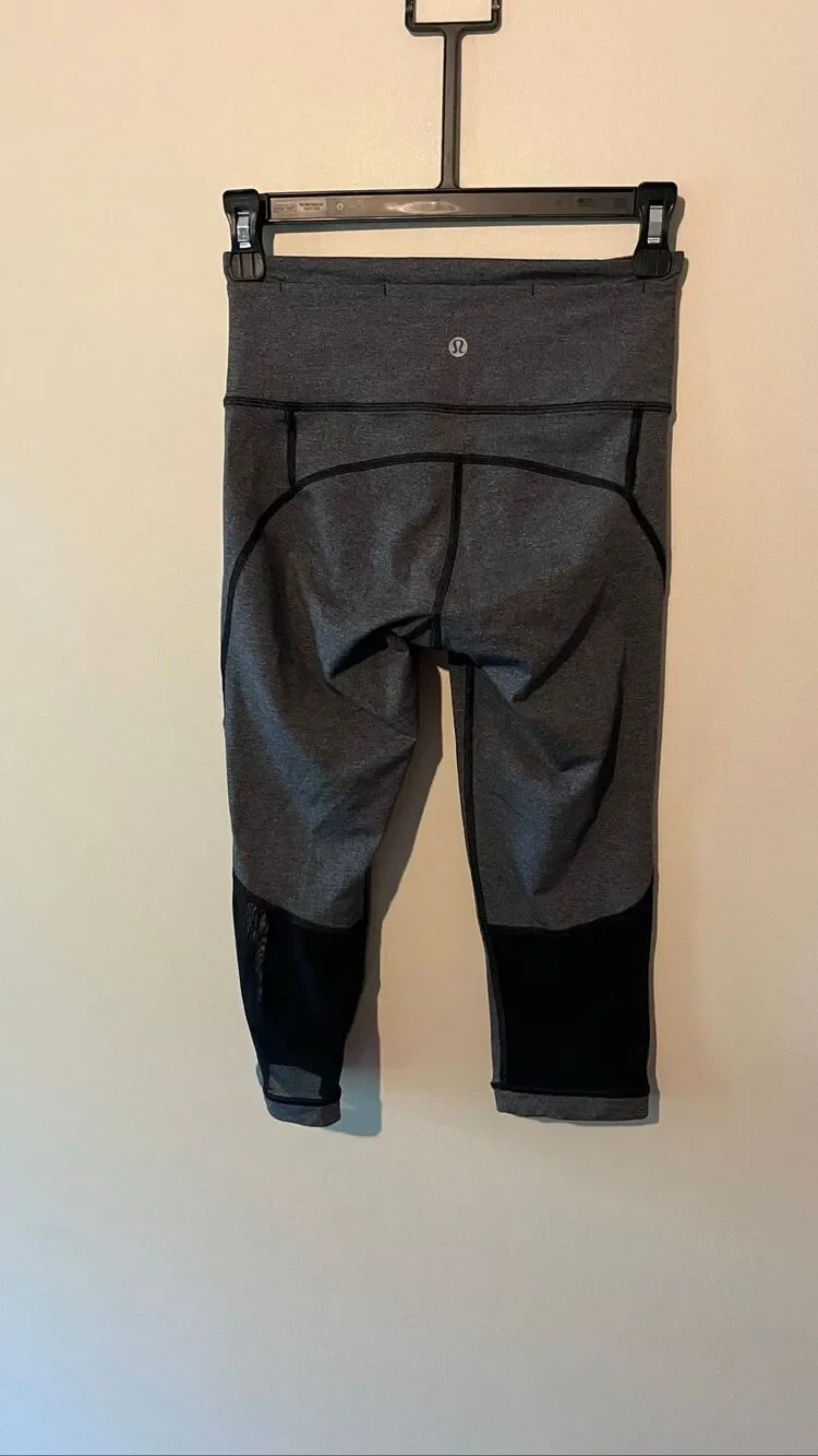 Lululemon Enlite Crop Leggings Size 4 small Heathered Grey Mesh Panel Yoga Run